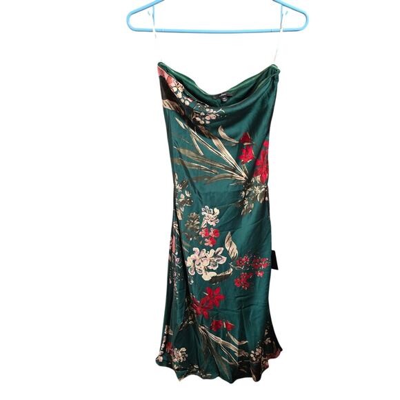 Lulu's Seasonal Bliss Emerald Floral Satin Strapless Mini Dress XS - Picture 2 of 6